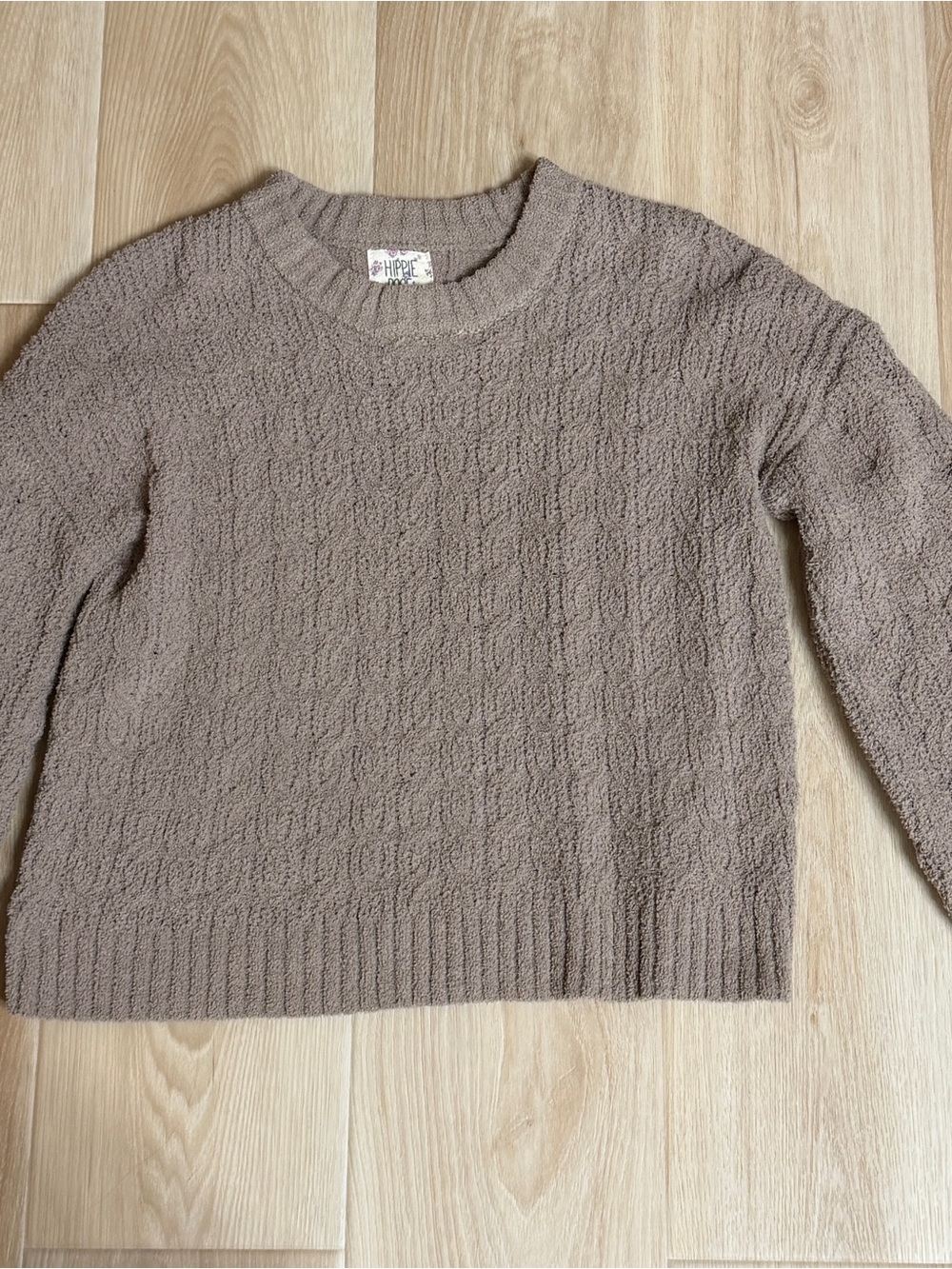 Hippie Rose Taupe Crewneck Textured Sweater